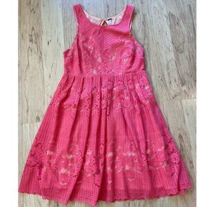 Free People hot pink lace-like patterned dress